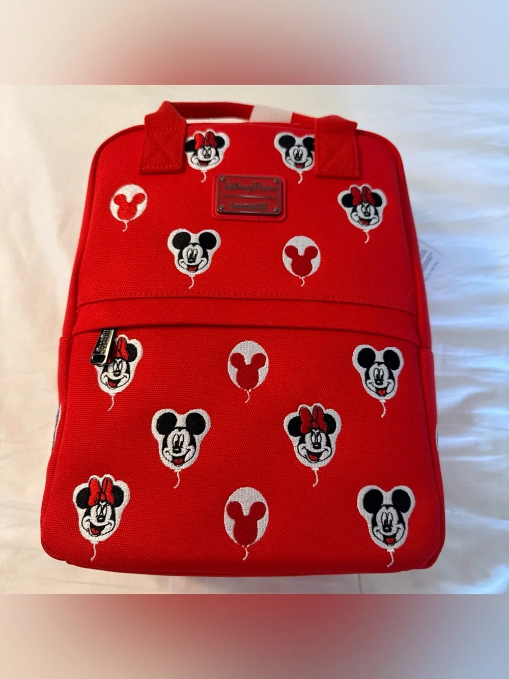 Disney Parks Backpack 2025 Loungefly Canvas Mickey Minnie Balloons Red New w Tag